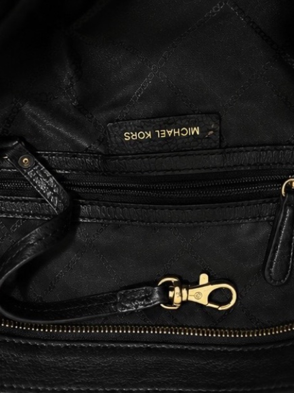 Michael Kors Black Leather Hobo Shoulder Bag Gold Tassel Large Purse - Picture 3 of 3
